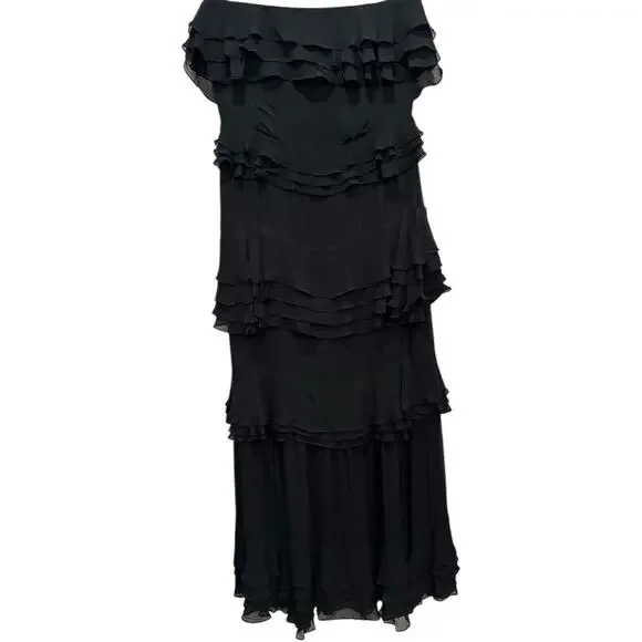 J.Crew Collection Fairy Tiered Strapless Black Evening Dress Whimsigoth  Maxi 14